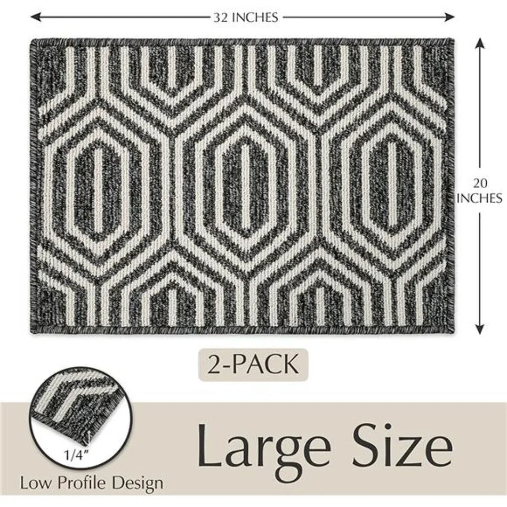 2 Pack, Inside Outside Door Mats, Rubber Backing Odorless and Non Slip – Black